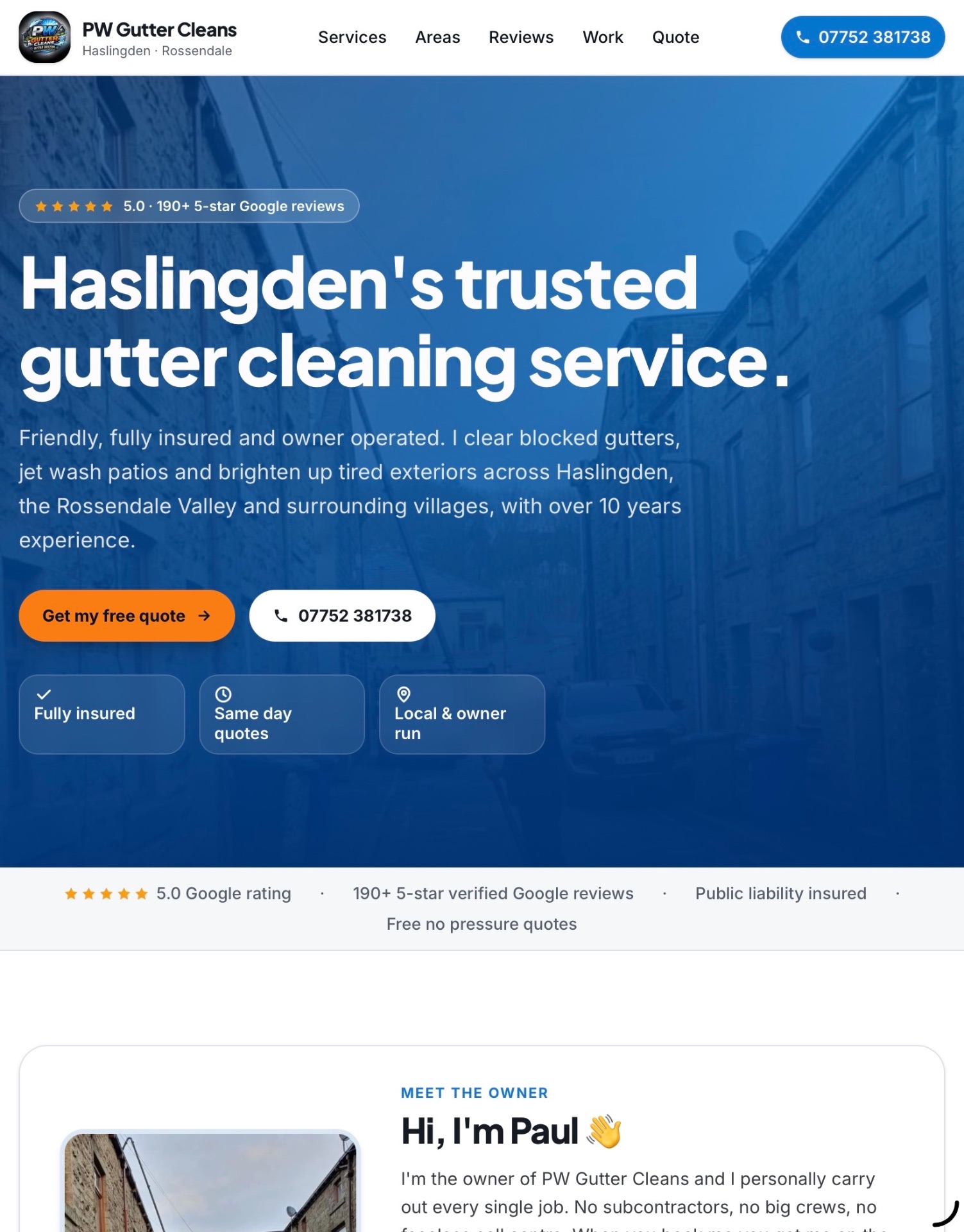 PW Gutter Cleans website design by Jas' Web Designs
